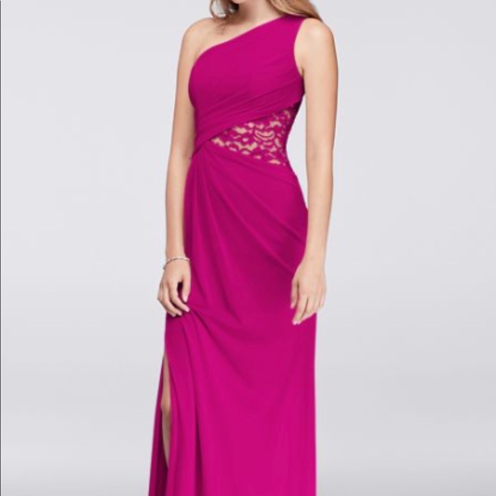 1 shoulder mesh dress with lace